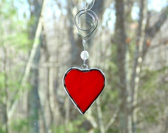 Stained glass heart suncatcher ornament, Mothers day gift under 12, mini red glass heart