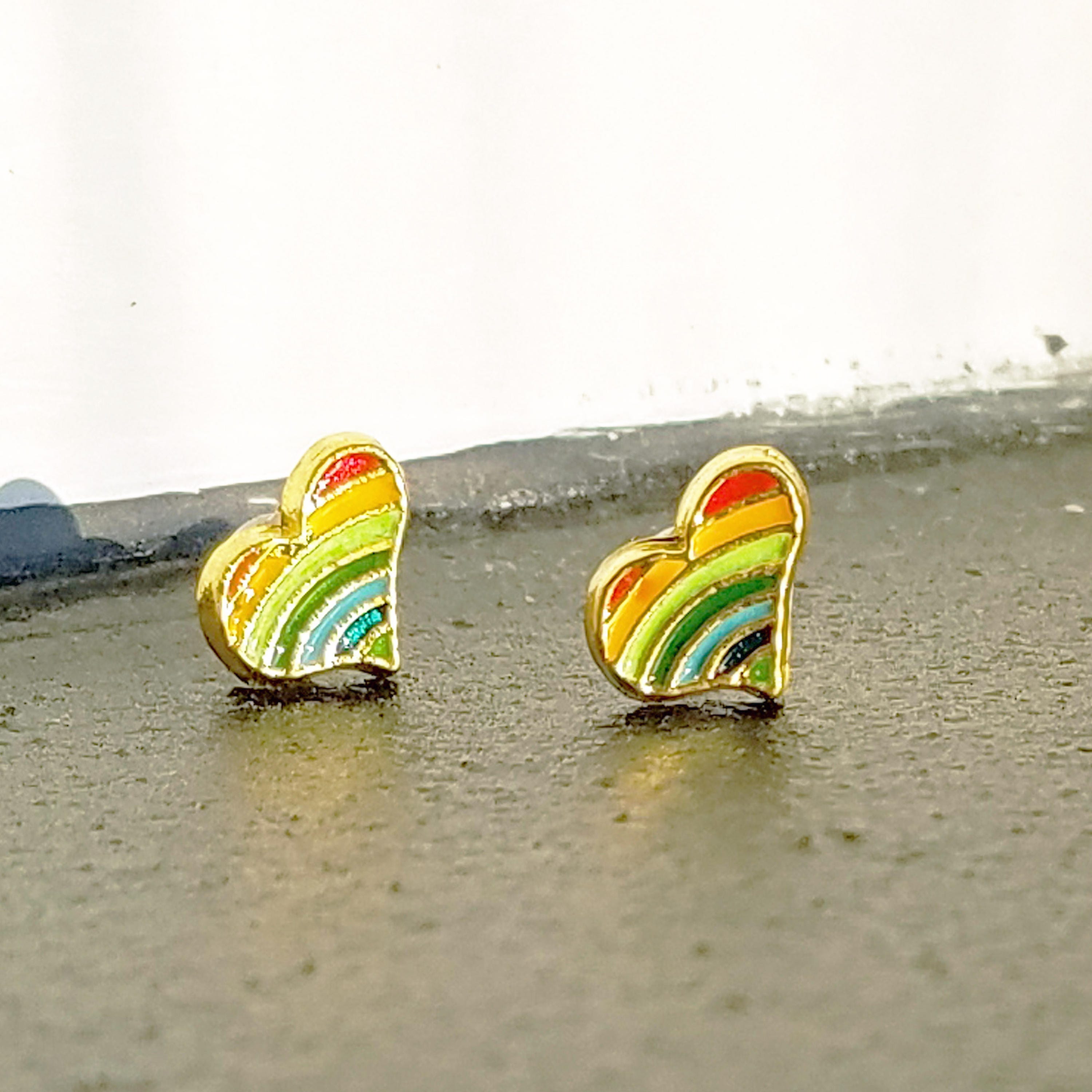Rainbow heart plastic post earrings for sensitive ears