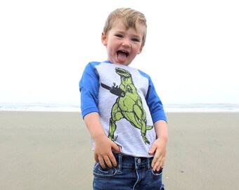 T-Rex with Chainsaw Kids Baseball Top