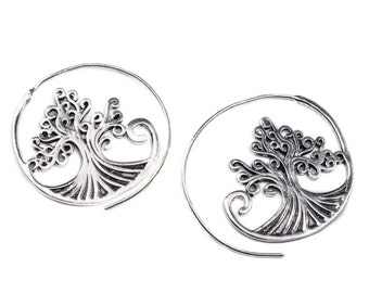 Tree Of Life Spiral White Brass Earrings handmade, Tribal Earrings, Boho Jewellery, Gift boxed, Free UK postage WB30
