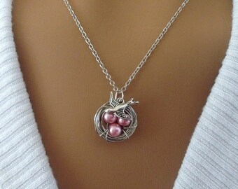 Light Pink Pearl Bird's Nest Necklace