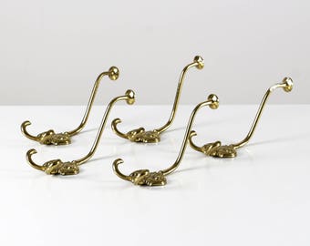 Antique brass hooks, gold clothes hooks, gold wardrobe hooks, brass wall hooks, gold wall pegs