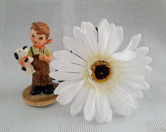 Hummel Style Boy with Dog Ceramic Figurine, Japan c.1960