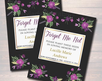 Funeral Memorial Favor, Forget Me Not Seed Labels, Printable, INSTANT + EDITABLE, Celebration of Life, Funeral Thank You Gift, Remembrance