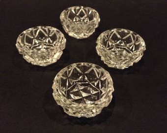 Vintage Bohemian Crystal Open Salt Cellars / Dishes/ Dips Diamond Pattern Table Dining Decor Made in Czechoslovakia