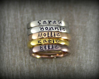 Personalized Stackable Name Ring - Stacking Rings - Matte, Shiny, Rose Gold, Gold and Coffee Colors - 3mm Width