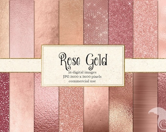Rose Gold Digital Paper - Rose Gold Textures, Glitter, Gold Foil, Metallic, Brushed Metal Rippled Glass Backgrounds, Instant Download