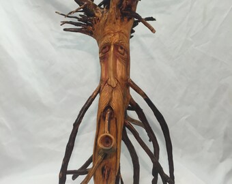Hand Carved, Cedar Root, Wood Spirit, Wood Working, Wood Sculpture, Wizard, Art, Home Decor, Sculpture, Wood Carving, pipe