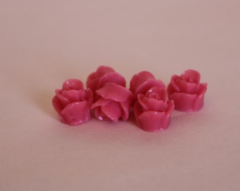 10 TEENY ROSE Cabochons - 8mm - Fuchsia Color