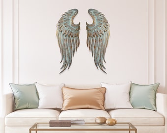 Oversize Metal Angel Wing Wall Decor| Shabby Chic| Rustic Metal|Ornate Wall Decor|Turquoise & Gold|Angel Wing Art|Nursery and Wedding Decor