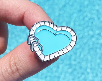 Heart shaped pool enamel pin
