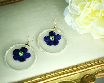 Hoop earrings with Swarovski elements Silver 925 hook and lace flowers