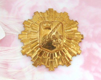 BRASS Medieval Crest Shield Crown Stamping ~ Jewelry Findings (C 149) CV