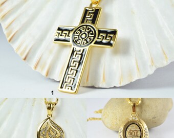 18KT Gold Filled/Black Enamel Cross Pendant/Womens Pendant/الله Pendant/18KT Gold Filled/Name of God Pendant/Wholesale Pendant