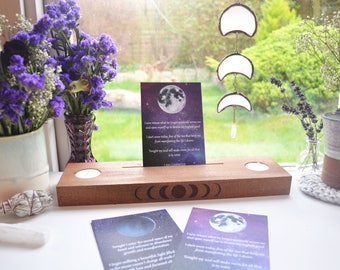 FULL/NEW MOON Affirmation ceremony card set, Tarot cards, Altar stand