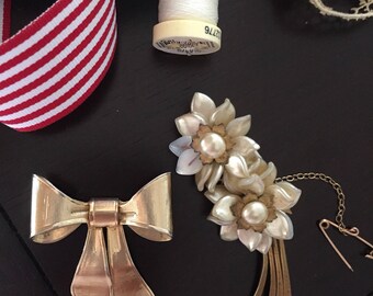 1930s vintage pearl brooch and 1980s Avon brooch