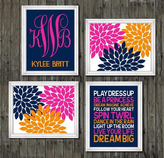 Orange and pink nursery decor navy blue nursery decor girls