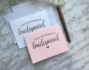 Thank you - Maid of Honor, MOH, Bridesmaid, Flower Girl - Gold, Rose Gold or Silver Foil Heart