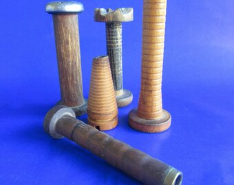 Antique Wooden Bobbins, Lot Of 5; Bobbin, Antique Bobbin, Thread Bobbin, Yarn Bobbin, Wood Bobbin, Sewing Bobbin, Weaving Bobbin