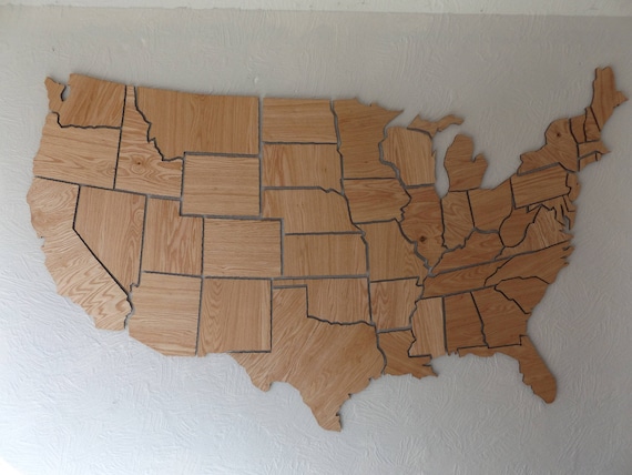 USA state map State wood cut out individual wooden states