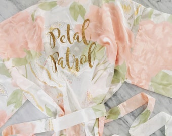 flower girl robe, floral print petal patrol robe, floral bridesmaid robe, floral bridal robe, floral flower girl robe, floral bridal robes