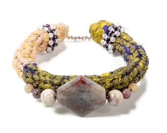 Gemstone Bracelet, Ethnic Bracelet, Fabric Bracelet, Fabric Jewelry, Unique Bracelet, Textile Jewelry, Textile Bracelet, Tribal Jewelry