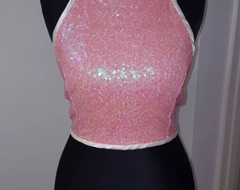 Coral holographic sequin crop top!