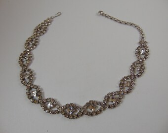 Vintage Clear Rhinestone Ovals with stone in center Choker Necklace