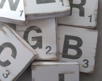 SCRABBLE WOOD LETTERS, Gallery Wall Scrabble, Scrabble Tiles, Home Decor, Distressed Scrabble