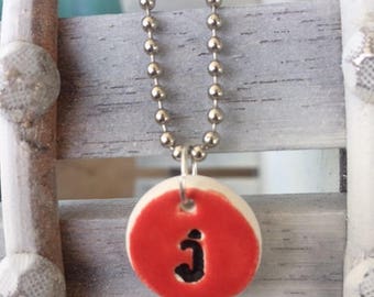 Kiln Fired Personalized Initial Necklace Bold Red