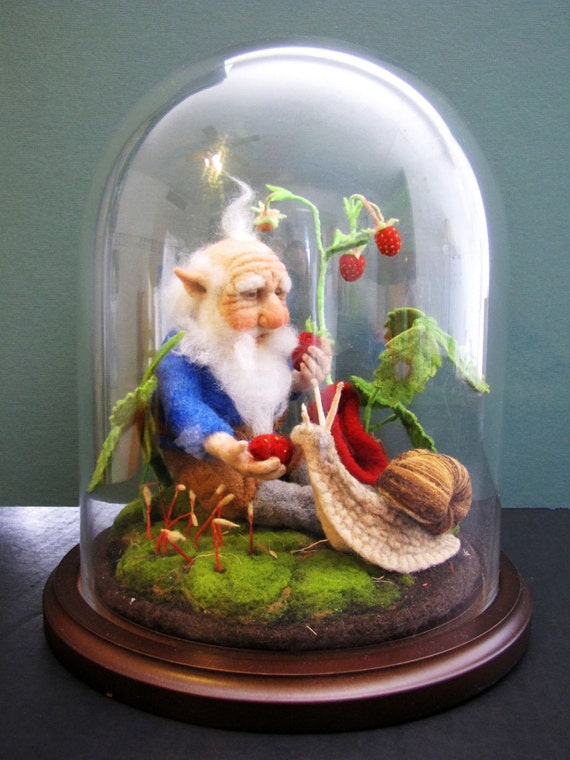 Sold woodland gnome with snail handmade wool needle felted