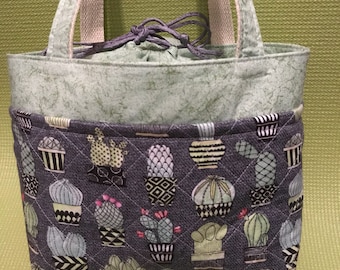 Green&Gray Cactus Insulated Drawstring Lunch Bag