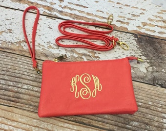 Monogrammed crossbody purse, Monogram wristlet, initials, bridesmaid gift, clutch