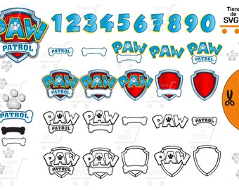 PAW PATROL svg, paw patrol escudo svg, fonts paw patrol svg, Ryder Chase Marshall Rubble Rocky Zuma Skye Everest Silhouette
