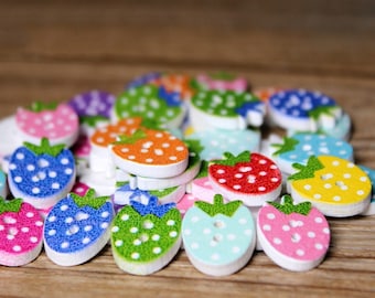 Strawberry Shaped Wood Two Hole Buttons