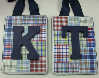 Madras Plaid Initial Lettter Plaques 7x9 - SOLD PER LETTER