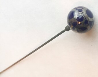 8" Victorian Hatpin with Cobalt Porcelain and Silver Resist