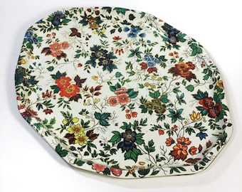 Vintage Large Daher Chintz Tray, Vintage Cottage Floral Serving Tray Made in England
