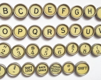 Your Choice Vintage Antique Typewriter Keys Jewelry Supplies Flat Backs Corona Typewriter Yellow Cream