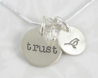 Trust Necklace hand stamped sterling silver charm