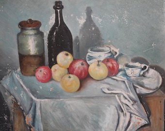 1973 oil still life apples painting