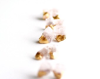 Rose quartz earrings - gemstone earrings - raw stone earrings - blush bridesmaid earrings - bridesmaid gift - rose gold