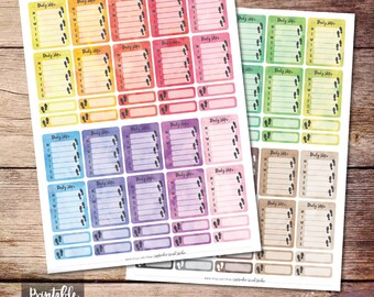 Daily Steps Printable Planner Stickers, Watercolor Daily Steps Stickers, Sidebar Planner Stickers, Erin Condren Planner, Cut File