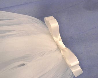 Ships out ASAP - Ivory First Communion Veil /Two-layered with Double Bow - Off-White , Holy Catholic