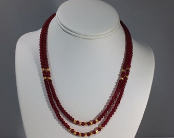 Fathers Day SALE 30% , Ruby Necklace, Ruby Necklace, Natural Ruby Necklace, Two strand Genuine Ruby Gemstone Necklace, Birthstone Necklace