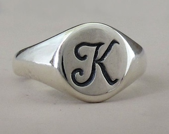 Signet Ring in Sterling Silver with Custom Initial Letter
