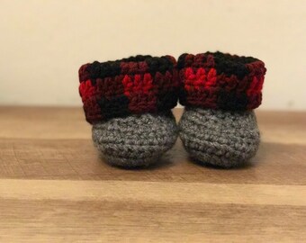 Buffalo Plaid Baby Booties - Newborn - 12 mo. Sizes