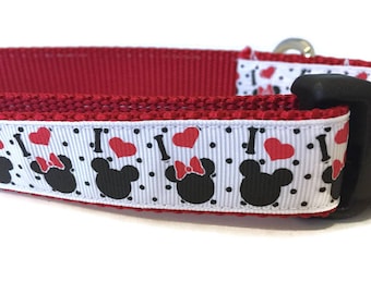 Dog Collar, Minnie Mickey Mouse, 1 inch wide, adjustable 18-26 inches, quick release