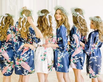 Silk Bridesmaid Robes -Robes for Bridesmaids- Floral Bridesmaids Robes -Satin Bridesmaids Robes - Kimono Bridesmaids Robes