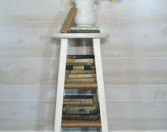 SOLD*** Repurposed Farmhouse Grain Sack Stripe Side Table